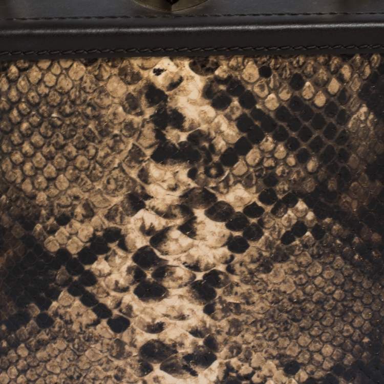 Pre Owned Aspinal of London Brown Leather and Python Effect Mini Trunk Top Handle Bag