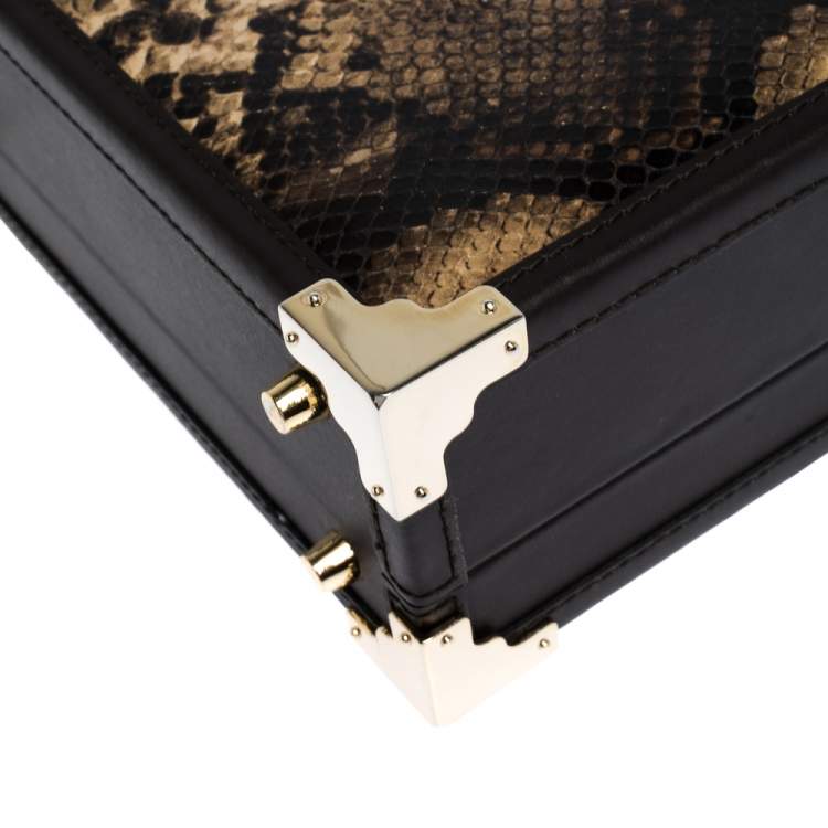 Pre Owned Aspinal of London Brown Leather and Python Effect Mini Trunk Top Handle Bag