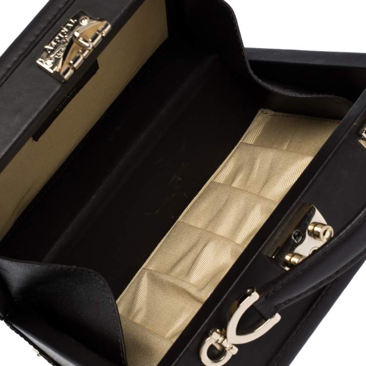 Pre Owned Aspinal of London Brown Leather and Python Effect Mini Trunk Top Handle Bag