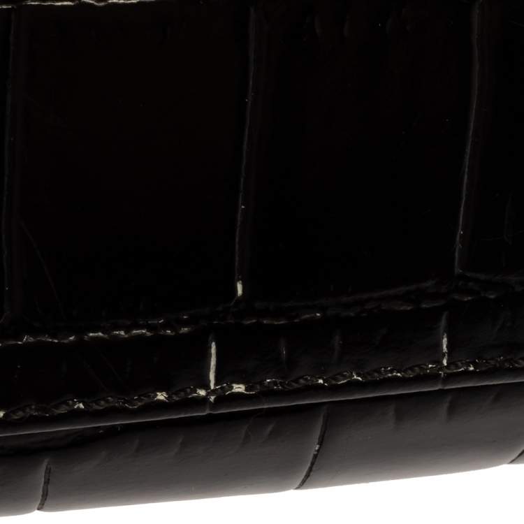 Pre Owned Aspinal of London Black Croc Embossed Leather Small Mayfair Top Handle Bag