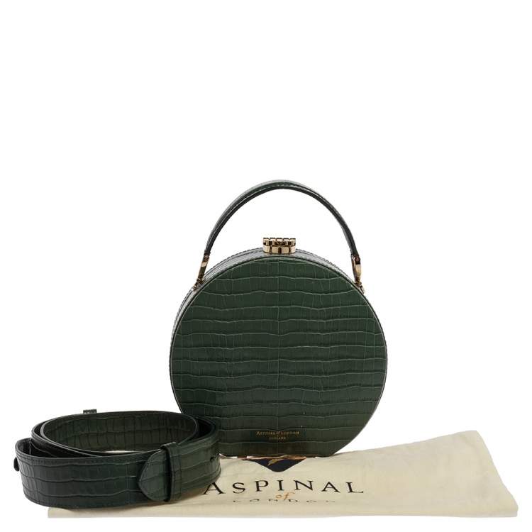 Pre Owned Aspinal Of London Green Croc Embossed Leather Hat Box Shoulder Bag