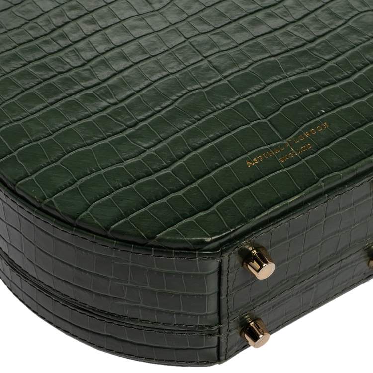 Pre Owned Aspinal Of London Green Croc Embossed Leather Hat Box Shoulder Bag