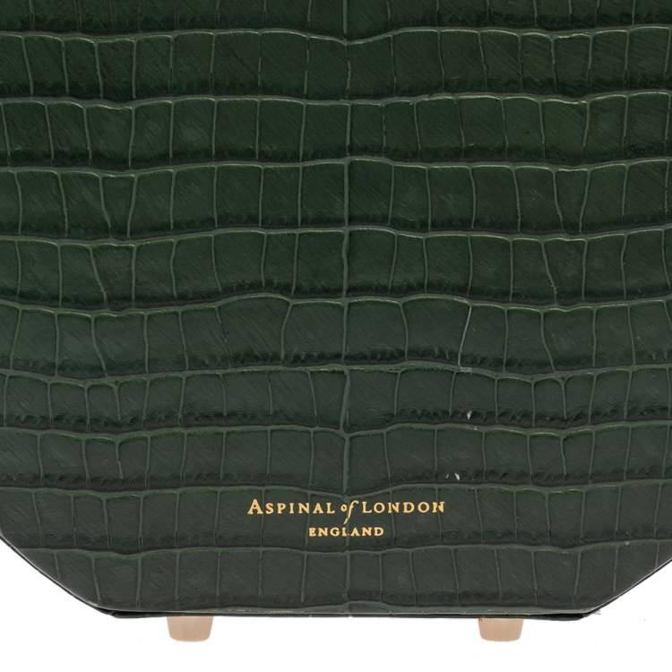 Pre Owned Aspinal Of London Green Croc Embossed Leather Hat Box Shoulder Bag