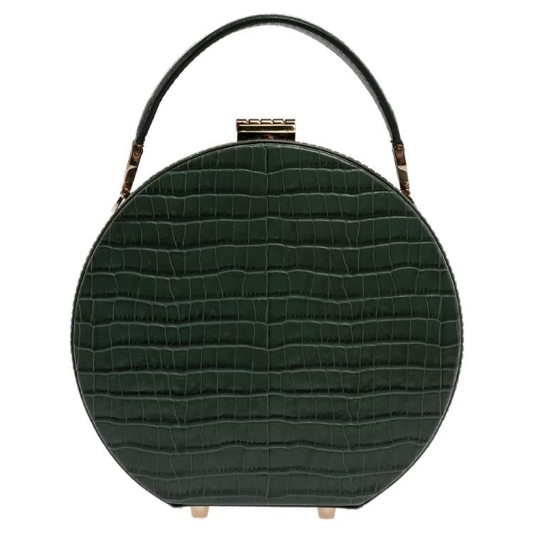 Pre Owned Aspinal Of London Green Croc Embossed Leather Hat Box Shoulder Bag