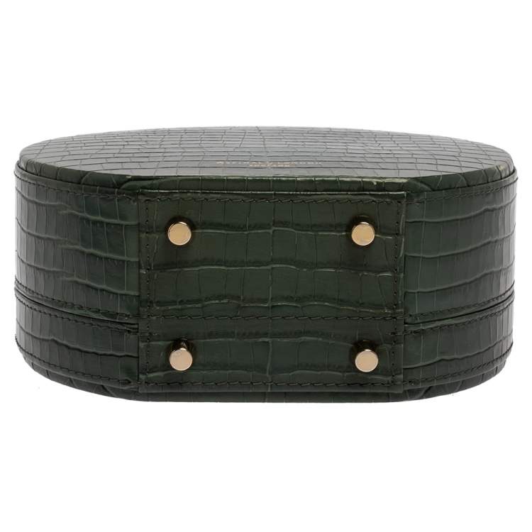 Pre Owned Aspinal Of London Green Croc Embossed Leather Hat Box Shoulder Bag