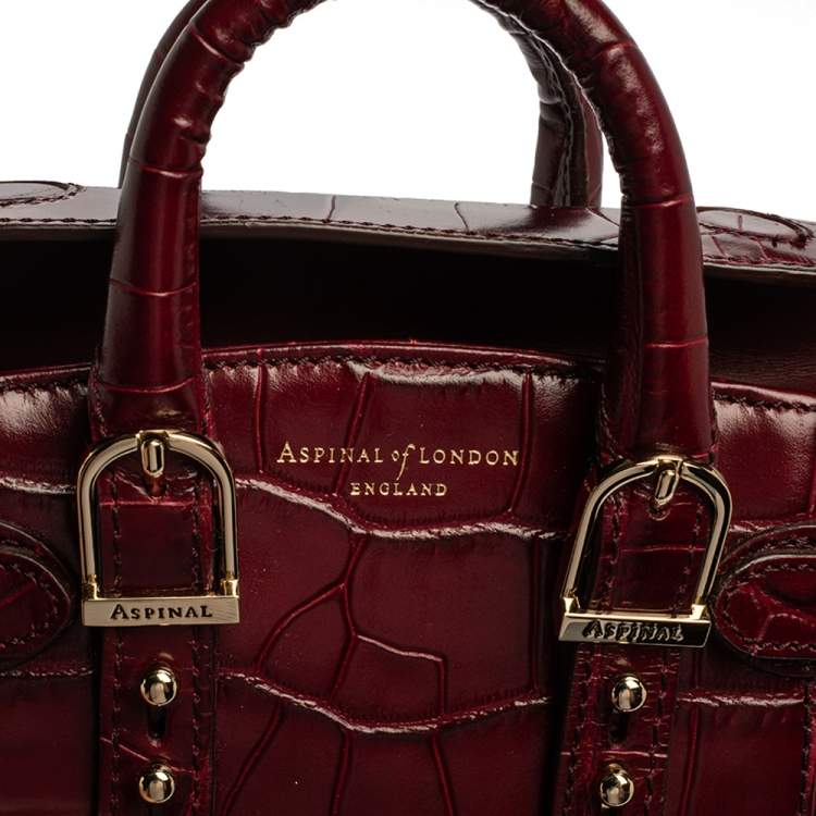 Pre Owned Aspinal Of London Red Croc Embossed Leather Marylebone Tote