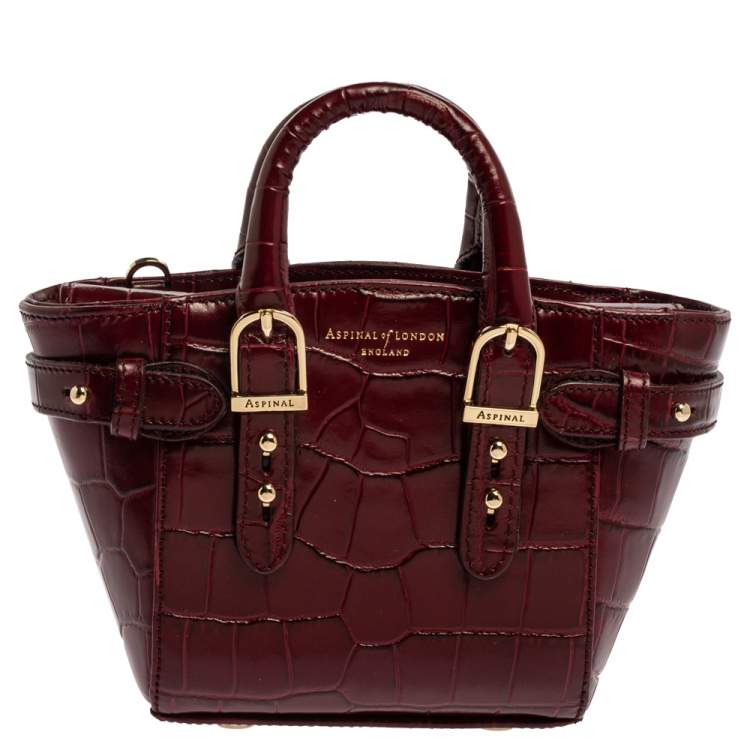 Pre Owned Aspinal Of London Red Croc Embossed Leather Marylebone Tote