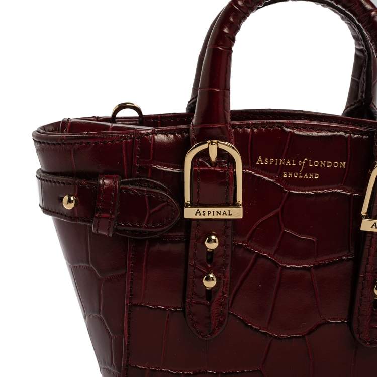 Pre Owned Aspinal Of London Red Croc Embossed Leather Marylebone Tote