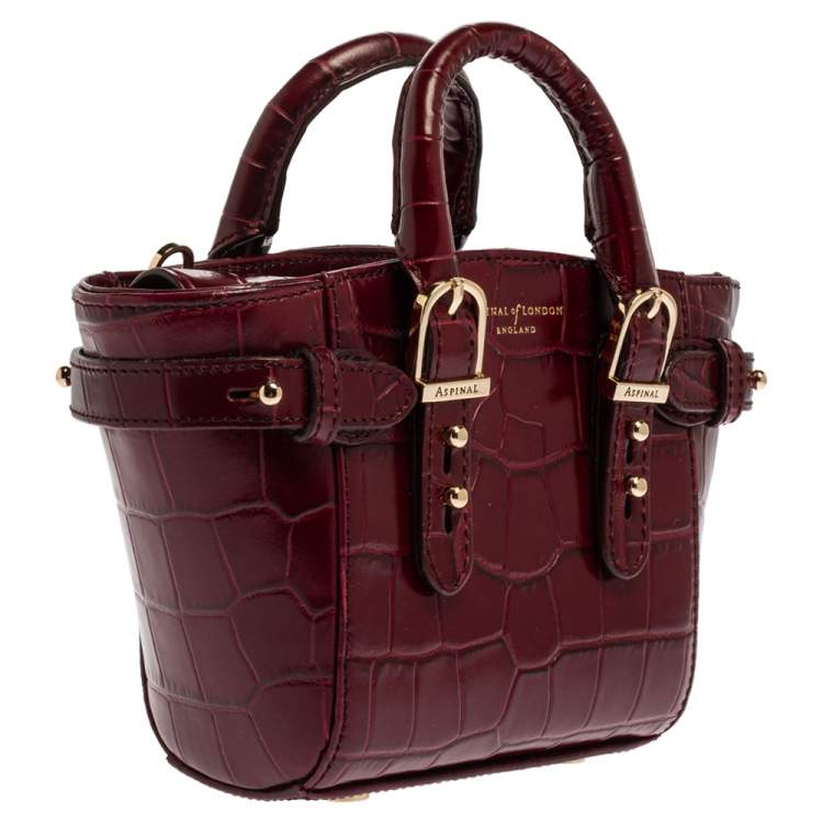 Pre Owned Aspinal Of London Red Croc Embossed Leather Marylebone Tote