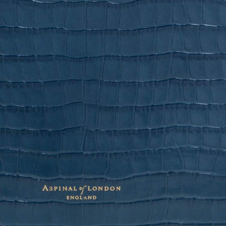 Pre Owned Aspinal of London Blue Croc Embossed Leather Mini Trunk Top Handle Bag