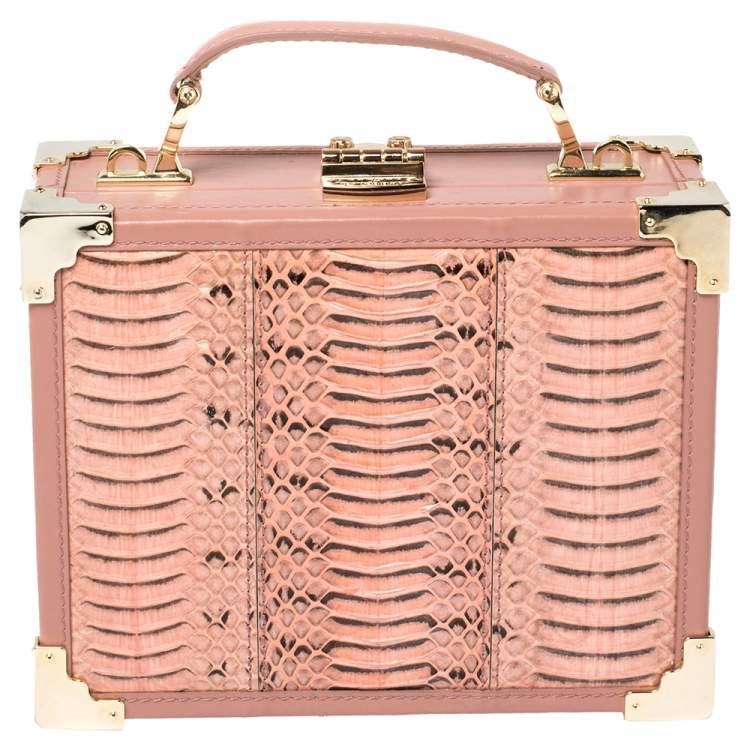 Pre Owned Aspinal of London Pink Watersnake and Leather Mini Trunk Top Handle Bag