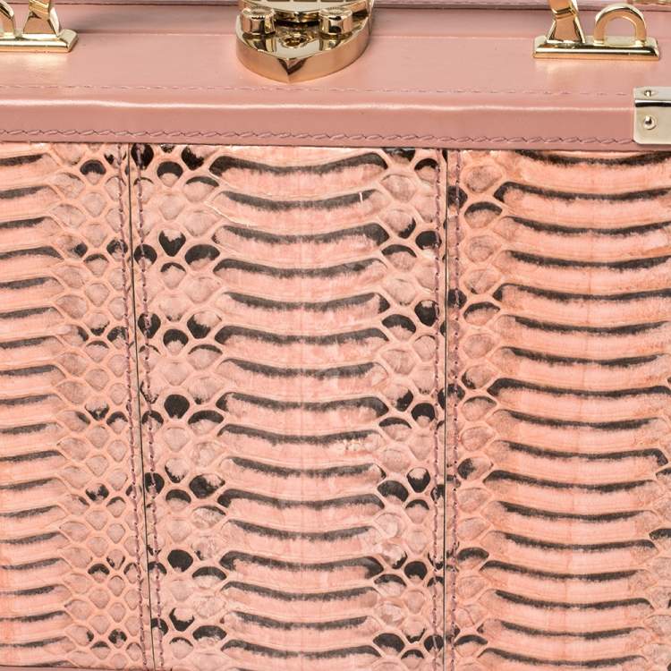 Pre Owned Aspinal of London Pink Watersnake and Leather Mini Trunk Top Handle Bag