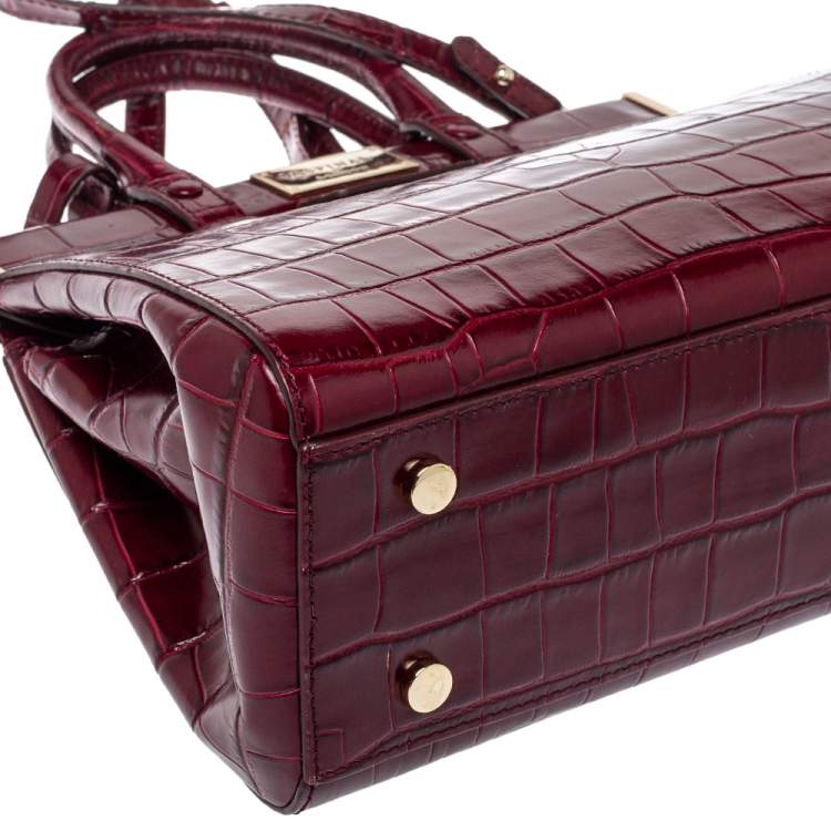 Pre Owned Aspinal Of London Burgundy Croc Embossed Leather Small Florence Snap Tote