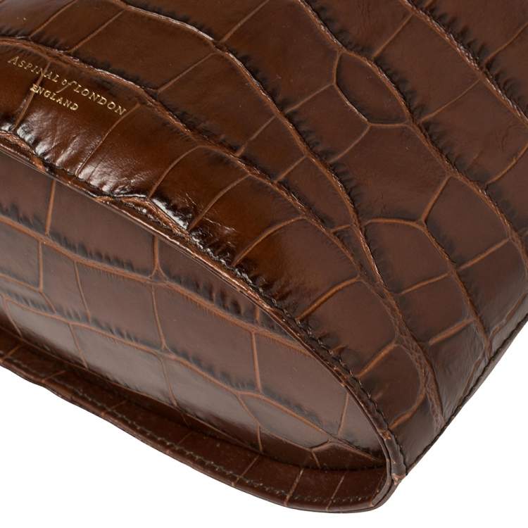 Pre Owned Aspinal of London Brown Croc Bucket Bag 