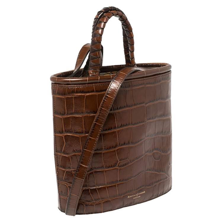 Pre Owned Aspinal of London Brown Croc Bucket Bag 