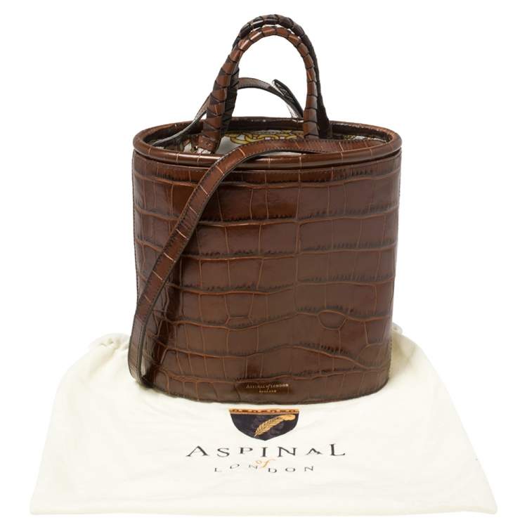 Pre Owned Aspinal of London Brown Croc Bucket Bag 