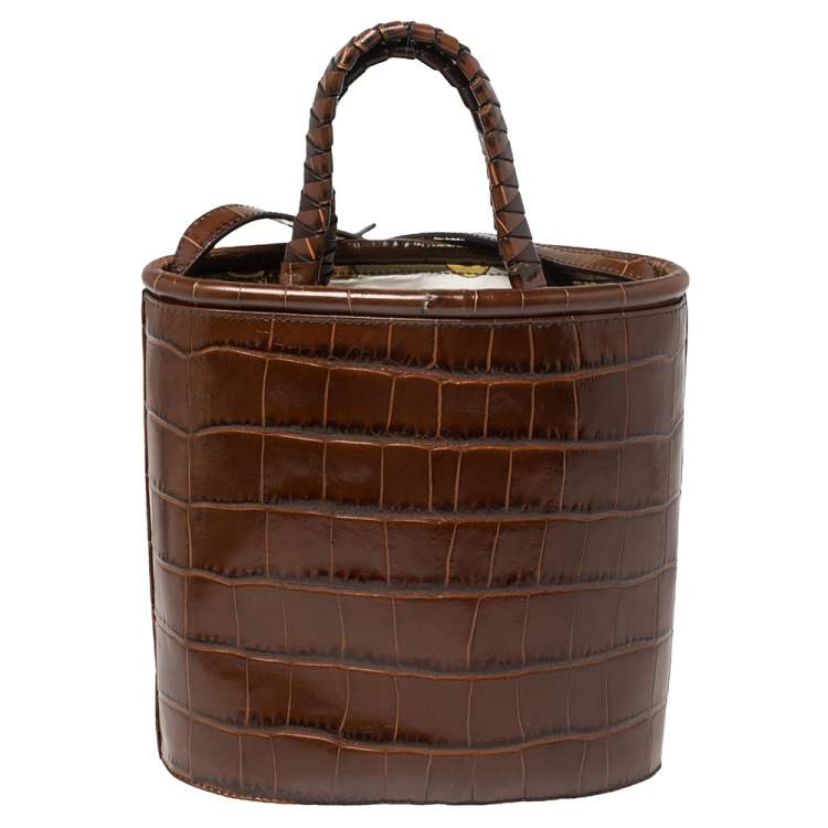 Pre Owned Aspinal of London Brown Croc Bucket Bag 