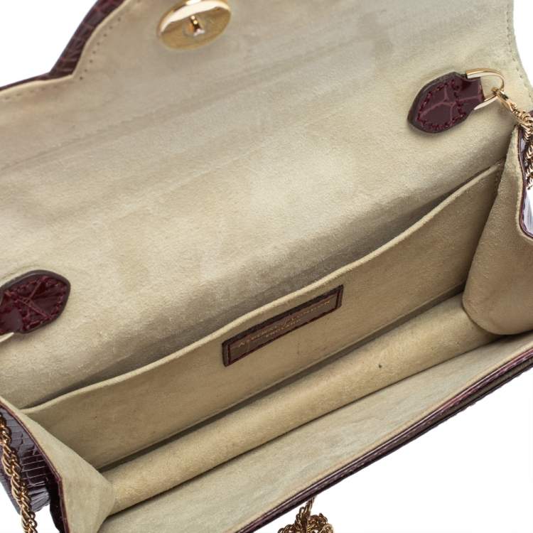 Pre Owned Aspinal of London Burgundy Croc Embossed Leather Ava Shoulder Bag