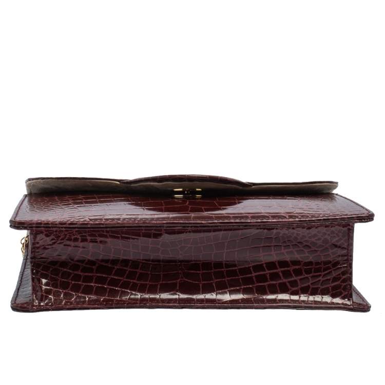 Pre Owned Aspinal of London Burgundy Croc Embossed Leather Ava Shoulder Bag
