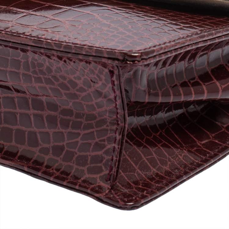 Pre Owned Aspinal of London Burgundy Croc Embossed Leather Ava Shoulder Bag