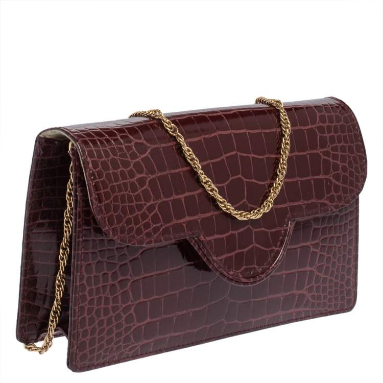 Pre Owned Aspinal of London Burgundy Croc Embossed Leather Ava Shoulder Bag