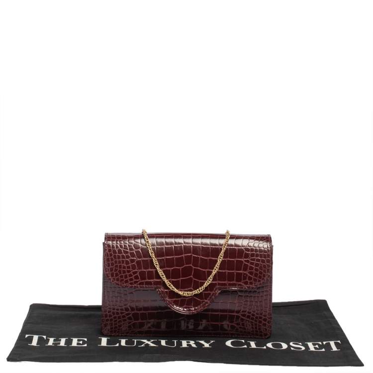 Pre Owned Aspinal of London Burgundy Croc Embossed Leather Ava Shoulder Bag