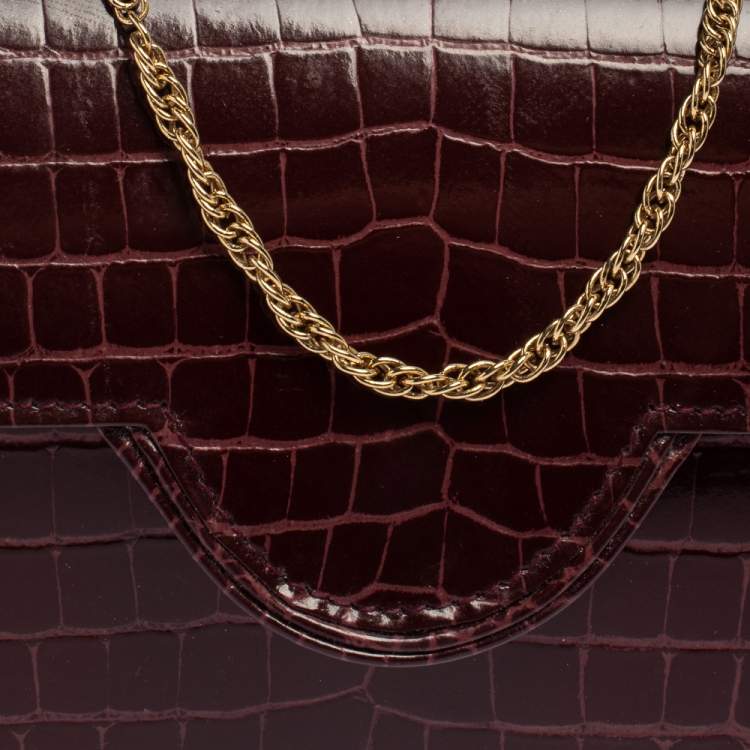 Pre Owned Aspinal of London Burgundy Croc Embossed Leather Ava Shoulder Bag