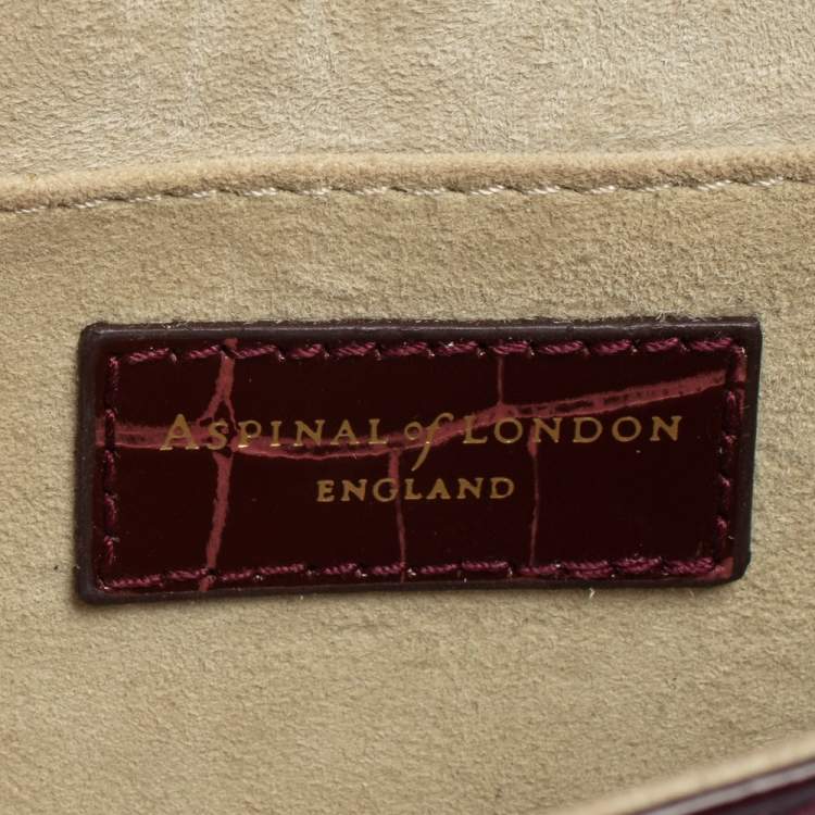Pre Owned Aspinal of London Burgundy Croc Embossed Leather Ava Shoulder Bag