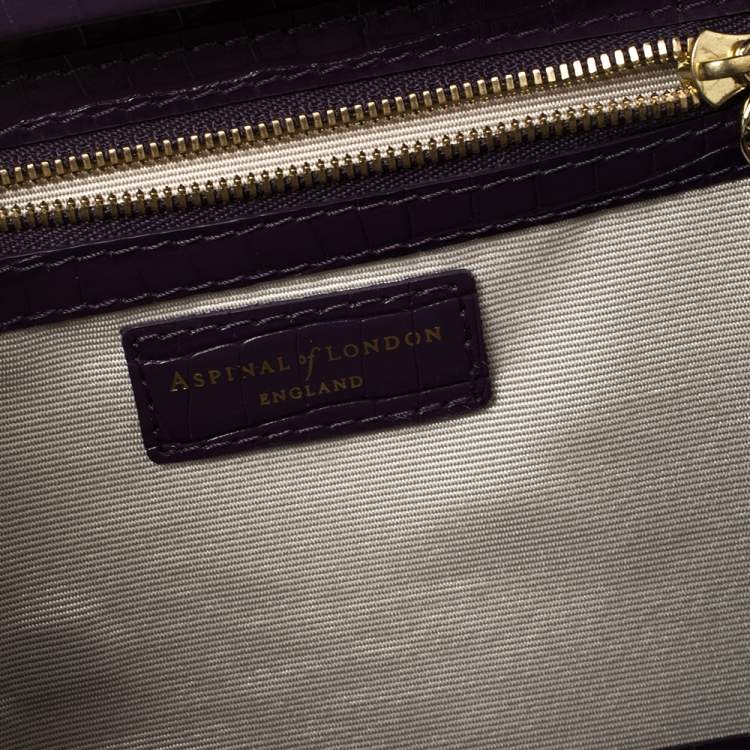 Pre Owned Aspinal Of London Purple Croc Embossed Leather Trunk Top Handle Bag