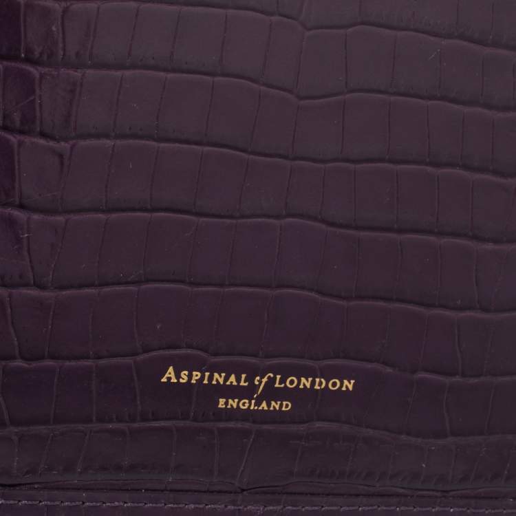 Pre Owned Aspinal Of London Purple Croc Embossed Leather Trunk Top Handle Bag