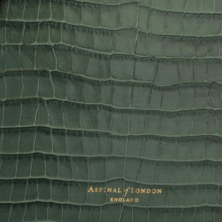 Pre Owned Aspinal of London Green Croc Embossed Leather Trinket Top Handle Bag 