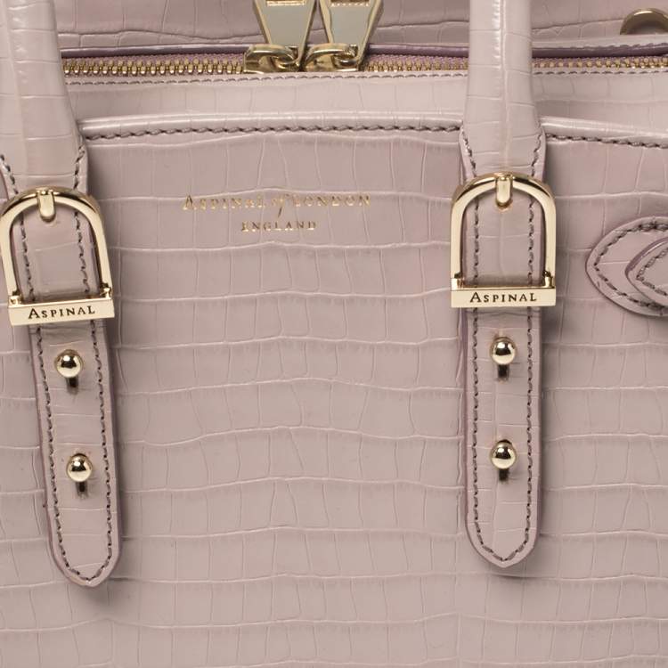Pre Owned Aspinal of London Lilac Croc Embossed Leather Marylebone Tote