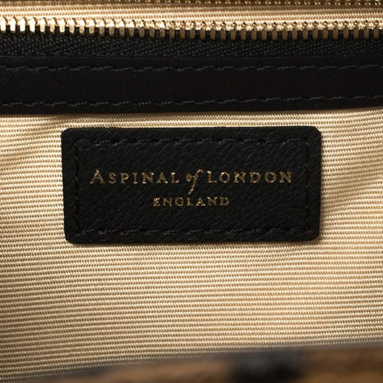Pre Owned Aspinal Of London Black/Beige Leather and Coated Canvas Trunk Top Handle Bag