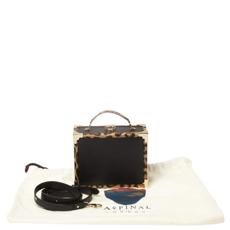 Pre Owned Aspinal Of London Black/Beige Leather and Coated Canvas Trunk Top Handle Bag