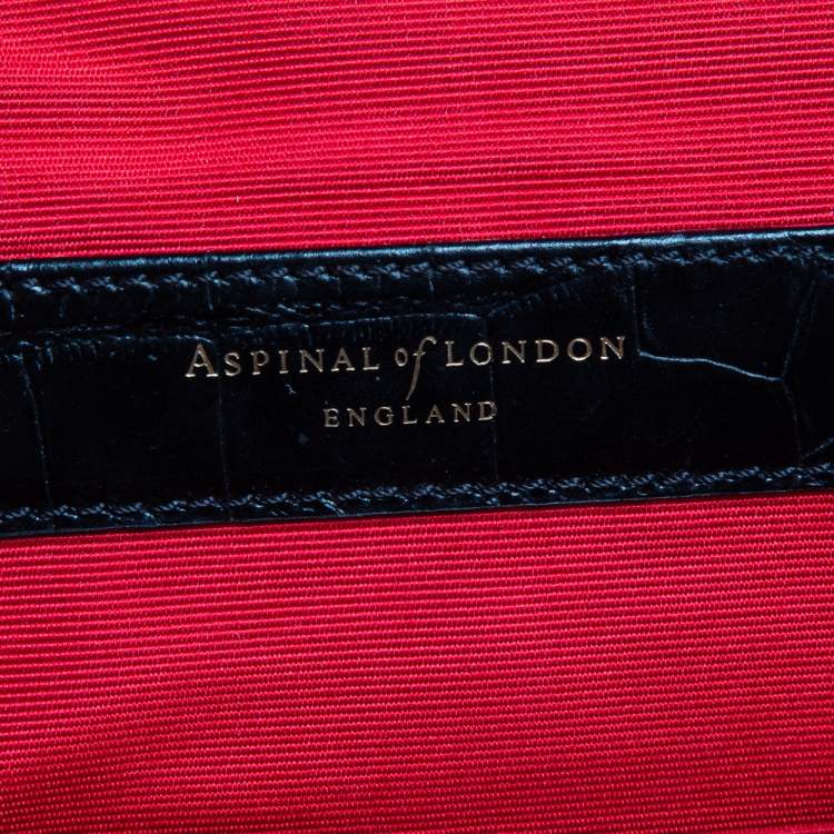 Pre Owned Aspinal Of London Black Croc Embossed Leather Mayfair Top Handle Bag