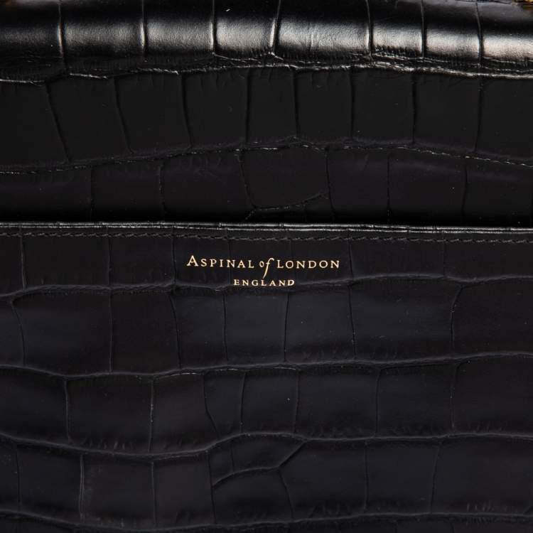 Pre Owned Aspinal Of London Black Croc Embossed Leather Mayfair Top Handle Bag