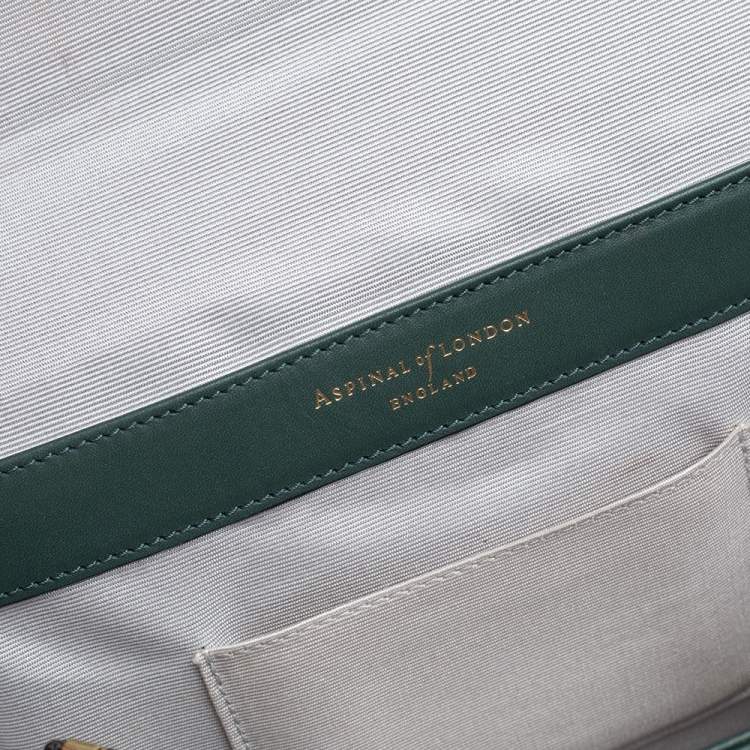 Pre Owned Aspinal Of London Green Croc Embossed and Leather Mayfair Top Handle Bag
