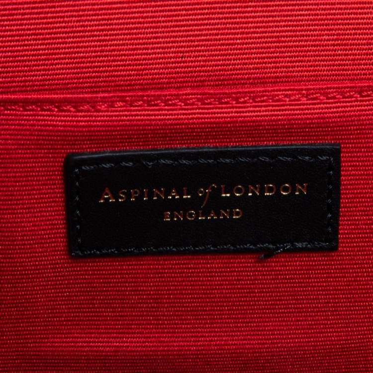 Pre Owned Aspinal Of London Black Croc Embossed Leather Chain Mayfair Shoulder Bag
