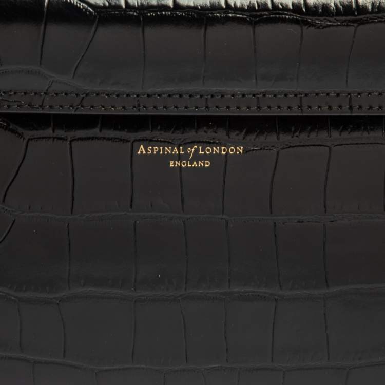 Pre Owned Aspinal Of London Black Croc Embossed Leather Chain Mayfair Shoulder Bag