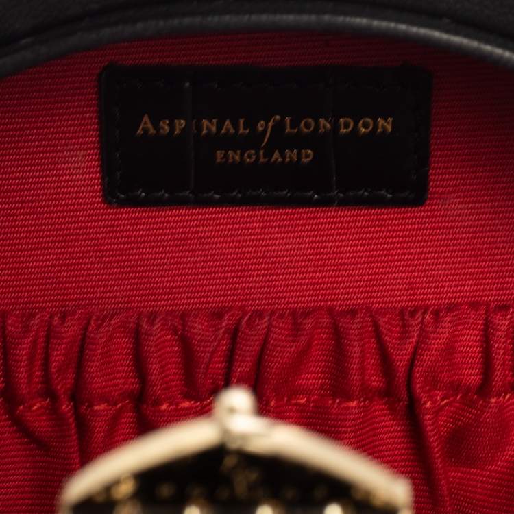Pre Owned Aspinal Of London Black Croc Embossed Leather Hat Box Shoulder Bag