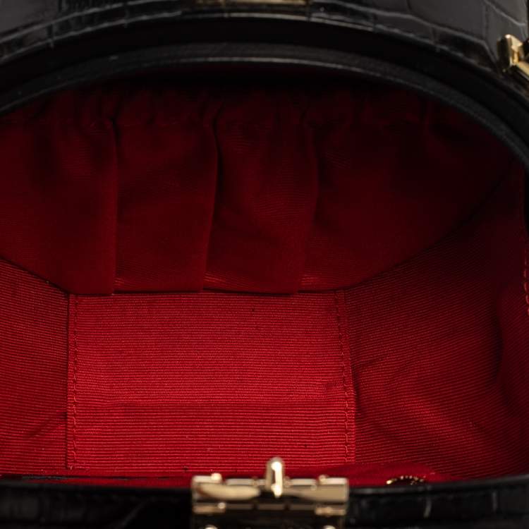Pre Owned Aspinal Of London Black Croc Embossed Leather Hat Box Shoulder Bag