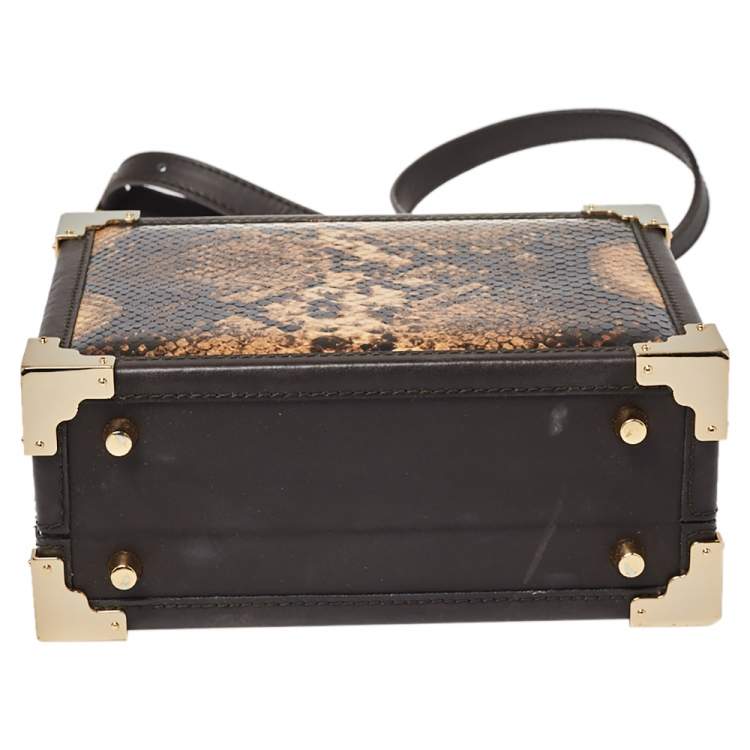 Pre Owned Aspinal of London Brown Leather and Python Effect Trunk Top Handle Bag
