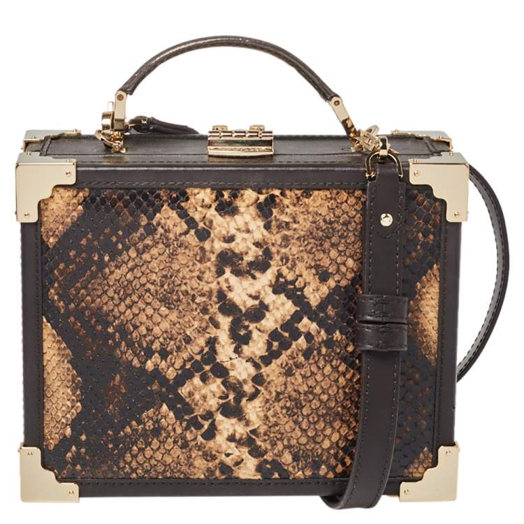 Pre Owned Aspinal of London Brown Leather and Python Effect Trunk Top Handle Bag
