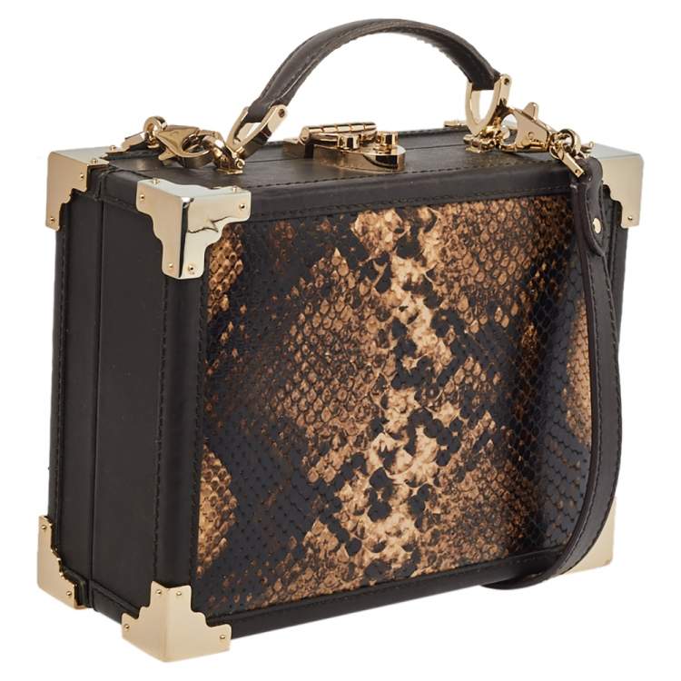 Pre Owned Aspinal of London Brown Leather and Python Effect Trunk Top Handle Bag