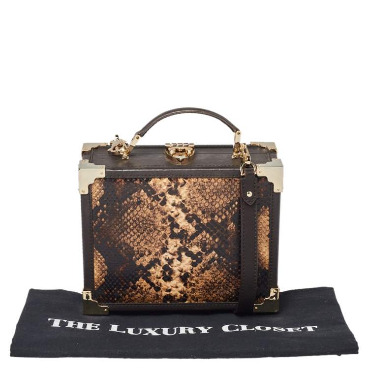 Pre Owned Aspinal of London Brown Leather and Python Effect Trunk Top Handle Bag
