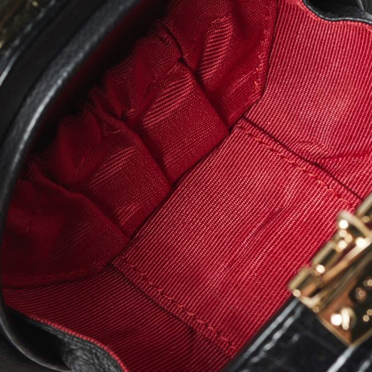 Pre Owned Aspinal Of London Black Croc Embossed Leather Hat Box Shoulder Bag