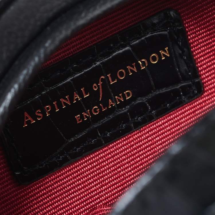 Pre Owned Aspinal Of London Black Croc Embossed Leather Hat Box Shoulder Bag