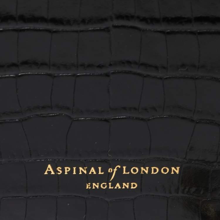 Pre Owned Aspinal Of London Black Croc Embossed Leather Hat Box Shoulder Bag