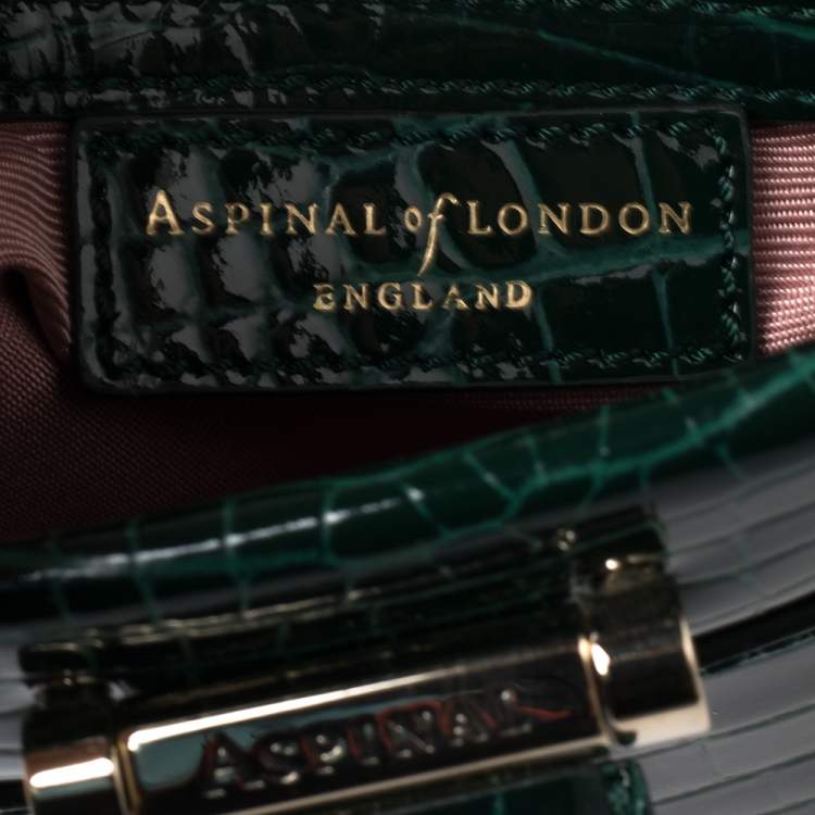 Pre Owned Aspinal Of London Green Croc Embossed Leather Top Handle Bag