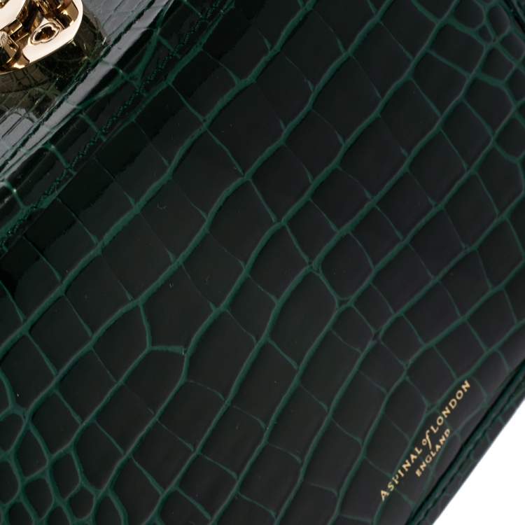 Pre Owned Aspinal of London Green Croc Embossed Leather Trinket Top Handle Bag 
